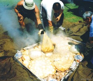 Maori hangi cooked in the ground